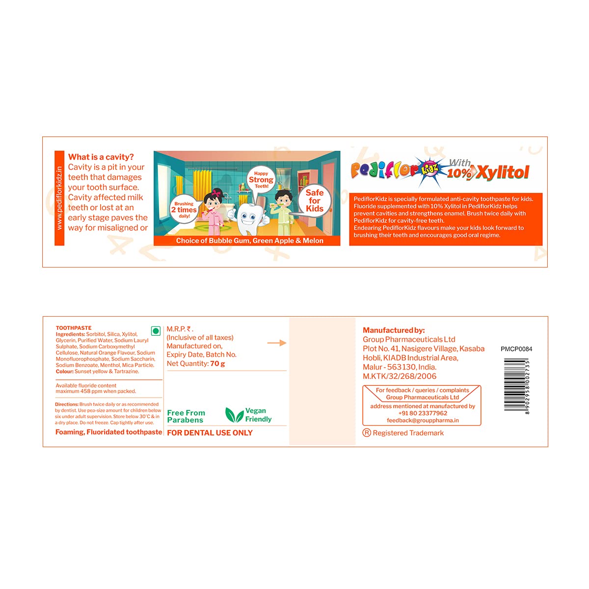 Pediflor Kidz Orange Toothpaste, 70 gm, Pack of 1 Pediflor Kidz Orange Toothpaste, 70 gm, Pack of 1