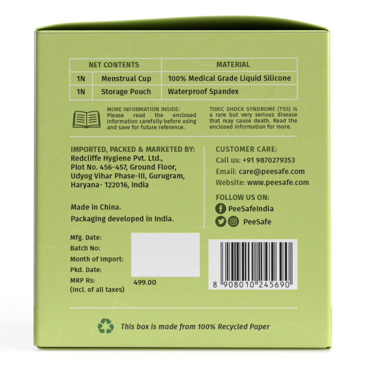 Pee Safe Reusable Menstrual Cup Large, 1 Count, Pack of 1 Pee Safe Reusable Menstrual Cup Large, 1 Count, Pack of 1