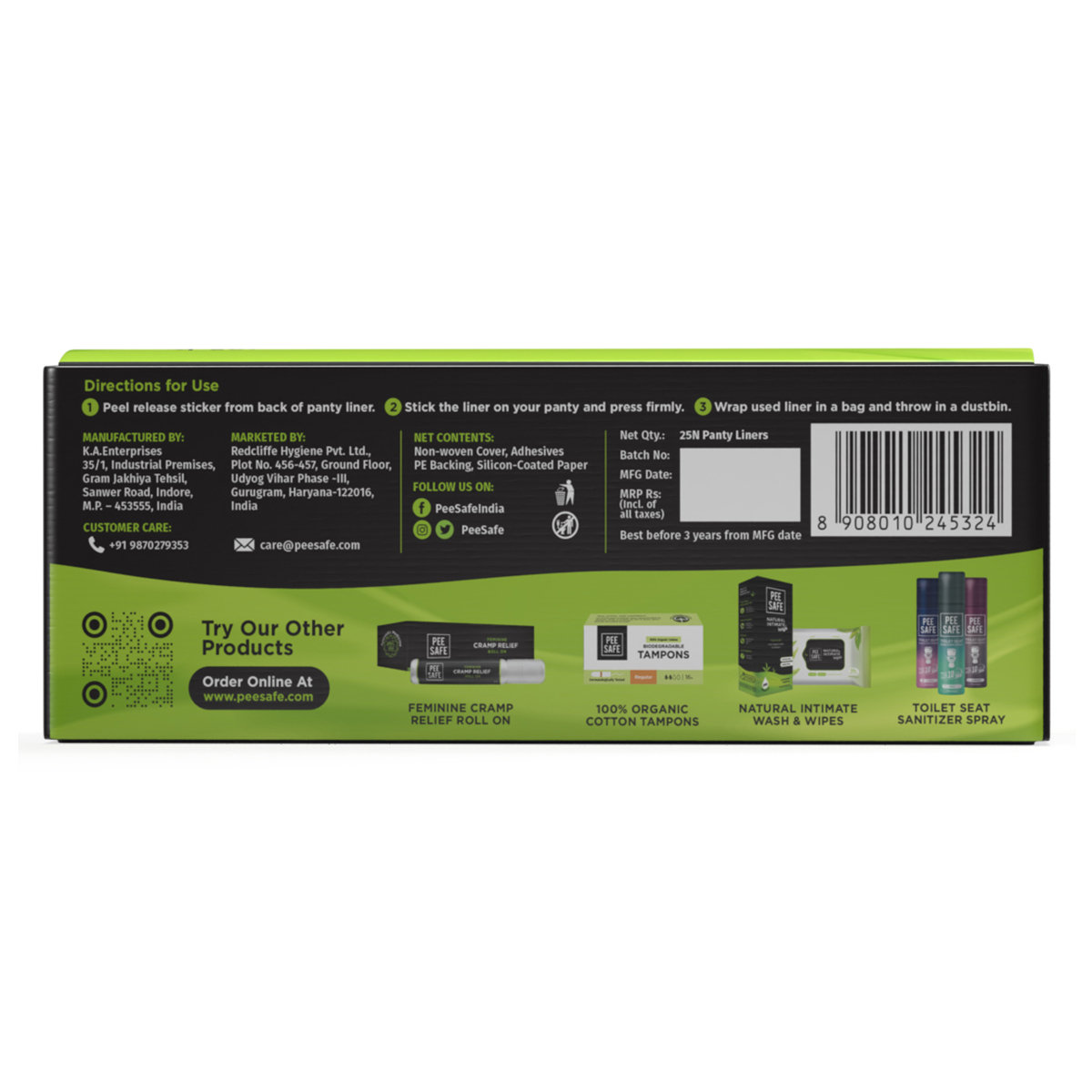 Pee Safe Aloe Vera Panty Liners, 20 Count, Pack of 1 Pee Safe Aloe Vera Panty Liners, 20 Count, Pack of 1