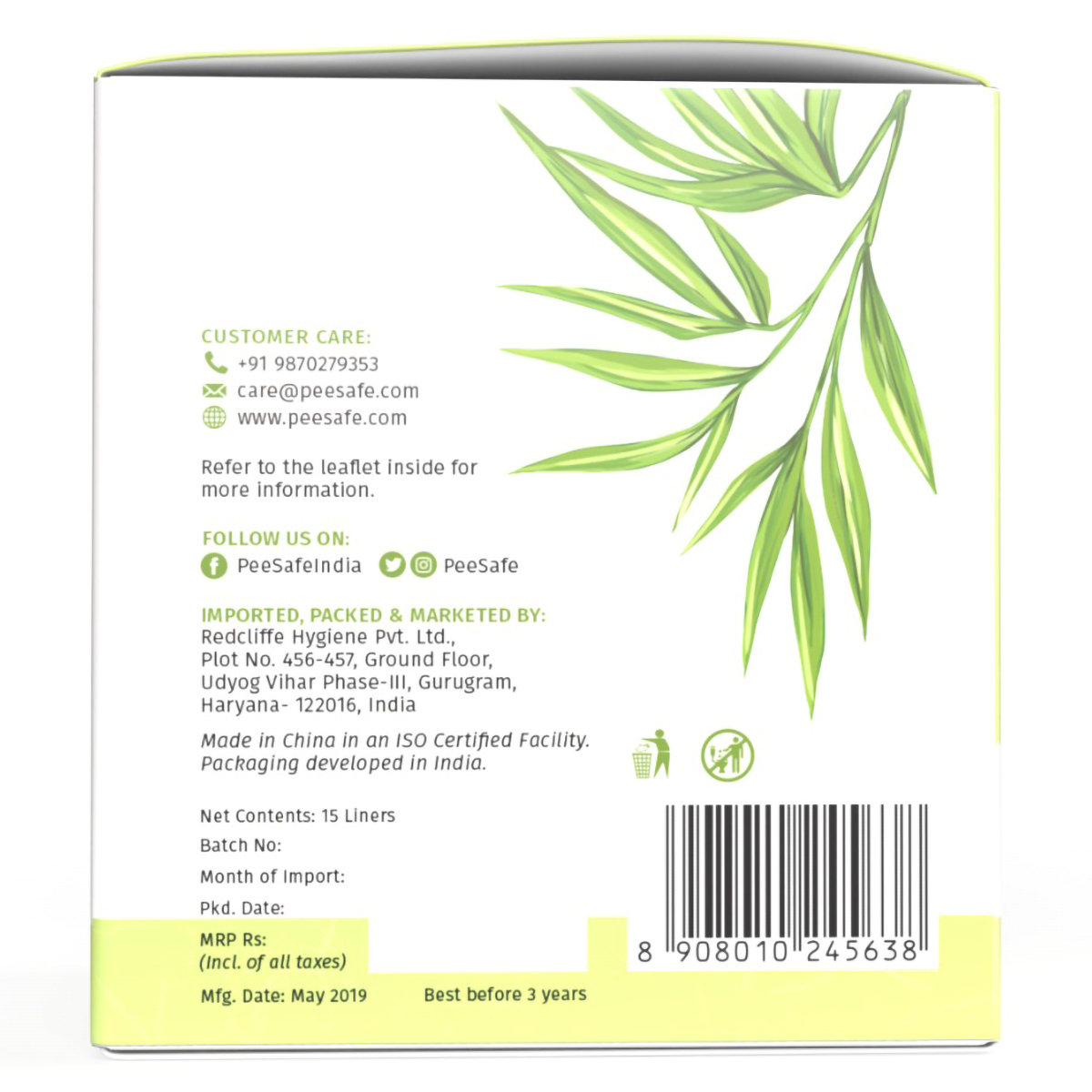 Pee Safe 100% Organic Cotton Biodegradable Panty Liners, 15 Count, Pack of 1 Pee Safe 100% Organic Cotton Biodegradable Panty Liners, 15 Count, Pack of 1