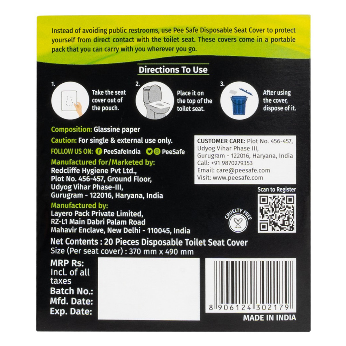 Pee Safe Disposable Toilet Seat Cover, 20 Count, Pack of 1 Pee Safe Disposable Toilet Seat Cover, 20 Count, Pack of 1