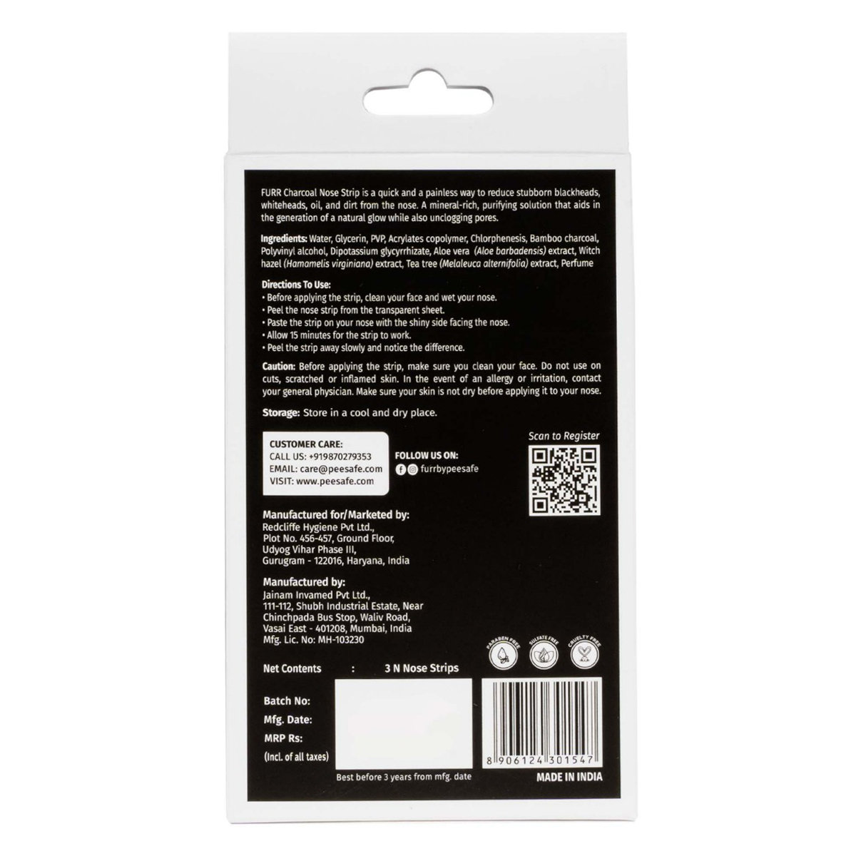 FURR by Pee Safe Charcoal Nose Strips 3 Count | With Aloe Vera & Tea Tree Oil | Reduces Blackheads, Whiteheads, Oil & Dirt | Unisex | For All Skin Type, Pack of 1 FURR by Pee Safe Charcoal Nose Strips 3 Count | With Aloe Vera & Tea Tree Oil | Reduces Blackheads, Whiteheads, Oil & Dirt | Unisex | For All Skin Type, Pack of 1