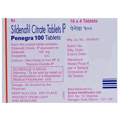 Penegra 100 Tablet 4's, Pack of 4 TABLETS