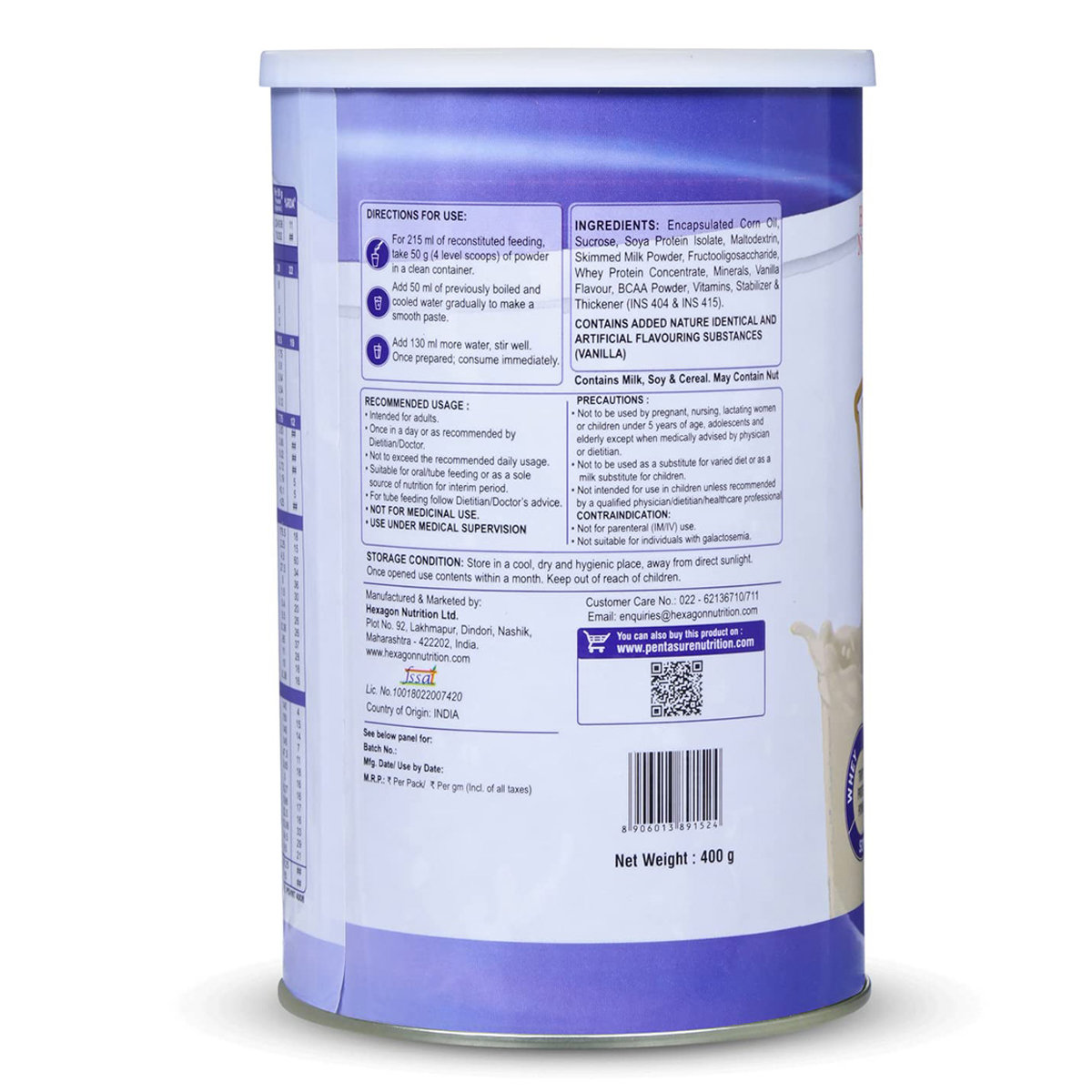 Pentasure Vanilla Flavour Nutritional Powder, 400 gm Tin, Pack of 1 Pentasure Vanilla Flavour Nutritional Powder, 400 gm Tin, Pack of 1