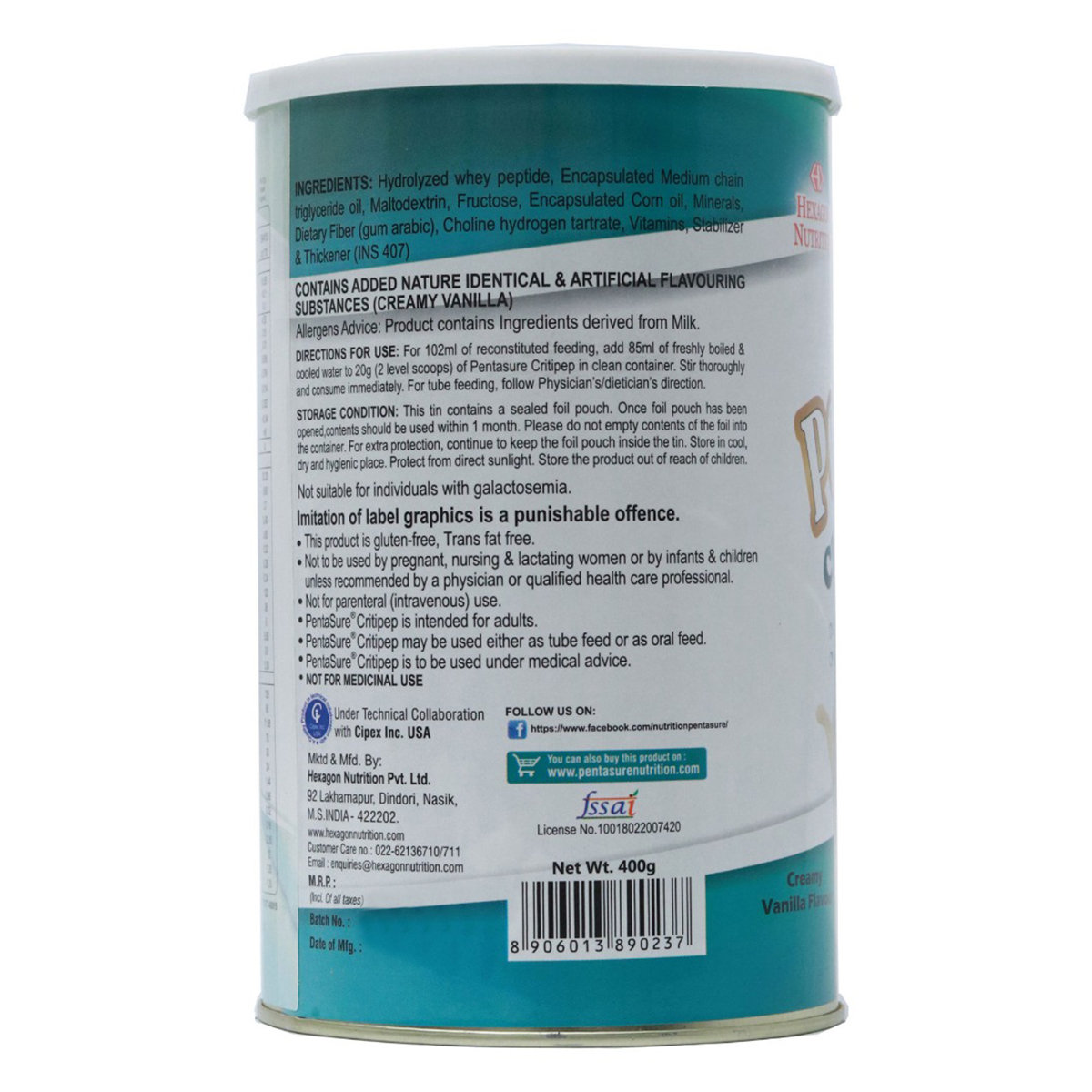 Pentasure Critipep Creamy Vanilla Flavour Powder, 400 gm Tin, Pack of 1 Pentasure Critipep Creamy Vanilla Flavour Powder, 400 gm Tin, Pack of 1