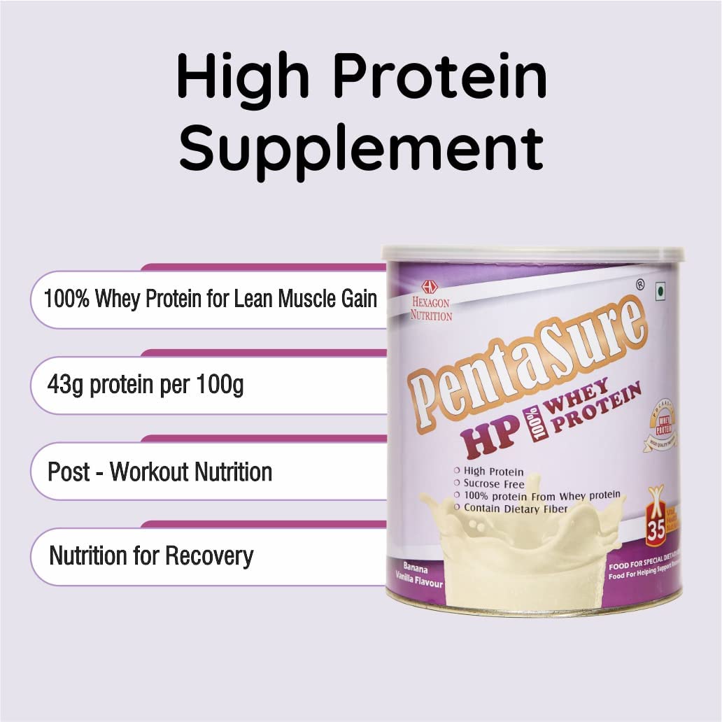 Pentasure HP Banana Vanilla Flavour Whey Protein Powder, 1 kg, Pack of 1 Pentasure HP Banana Vanilla Flavour Whey Protein Powder, 1 kg, Pack of 1