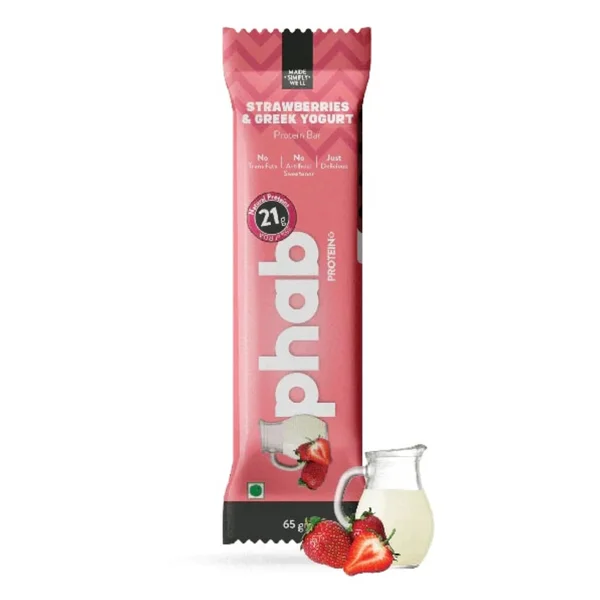 Phab Strawberries &amp; Greek Yogurt Bar, 65 gm, Pack of 1
