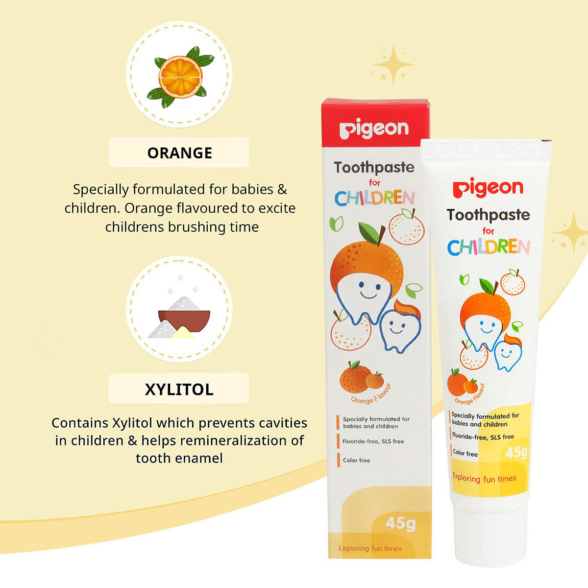 Pigeon Orange Flavour Toothpaste for Children, 45 gm, Pack of 1 Pigeon Orange Flavour Toothpaste for Children, 45 gm, Pack of 1