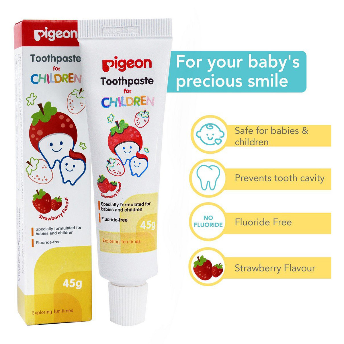 Pigeon Strawberry Flavour Toothpaste for Children, 45 gm, Pack of 1 Pigeon Strawberry Flavour Toothpaste for Children, 45 gm, Pack of 1