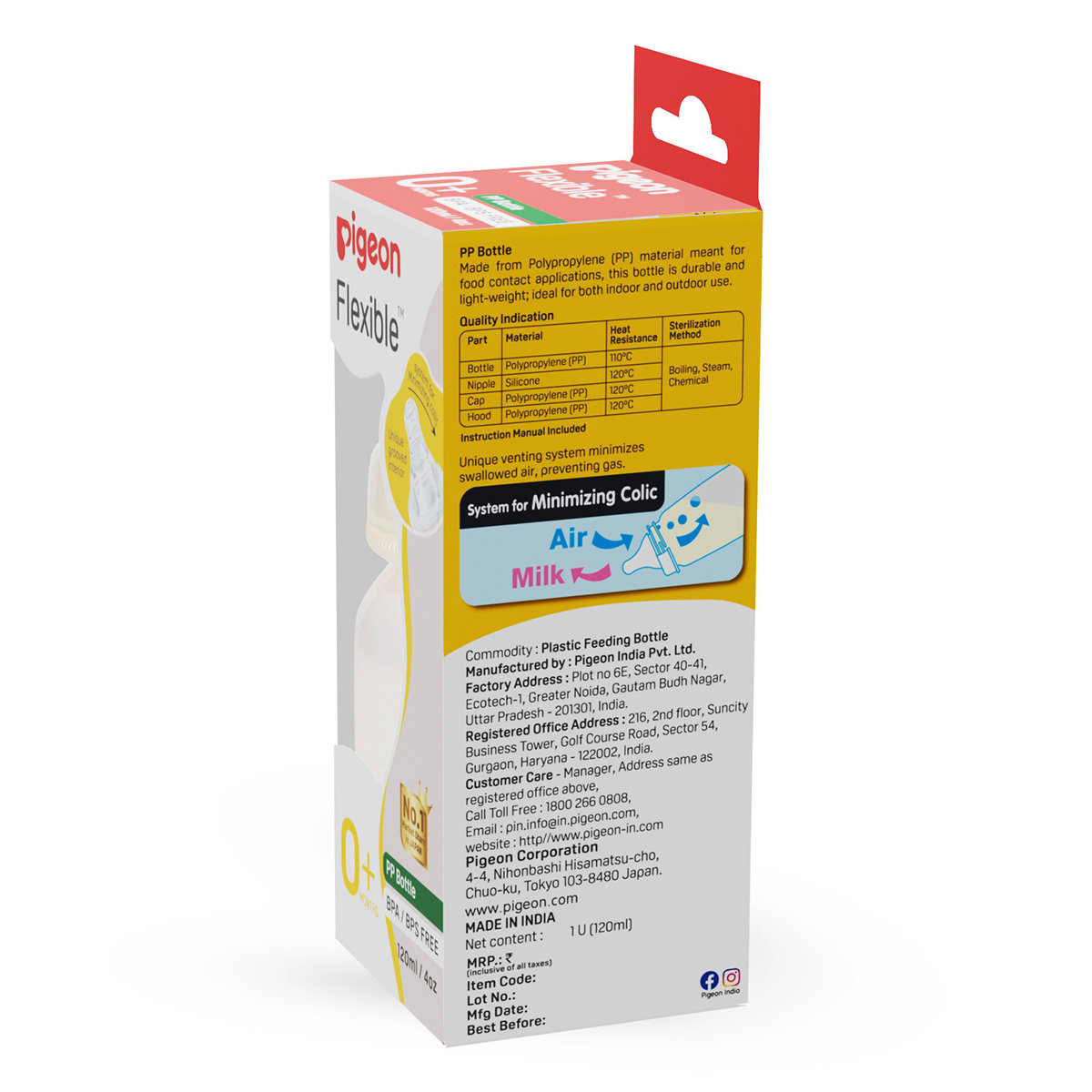 Pigeon Peristaltic Nipple Plastic Feeding Bottle Small, 120 ml, Pack of 1 Pigeon Peristaltic Nipple Plastic Feeding Bottle Small, 120 ml, Pack of 1