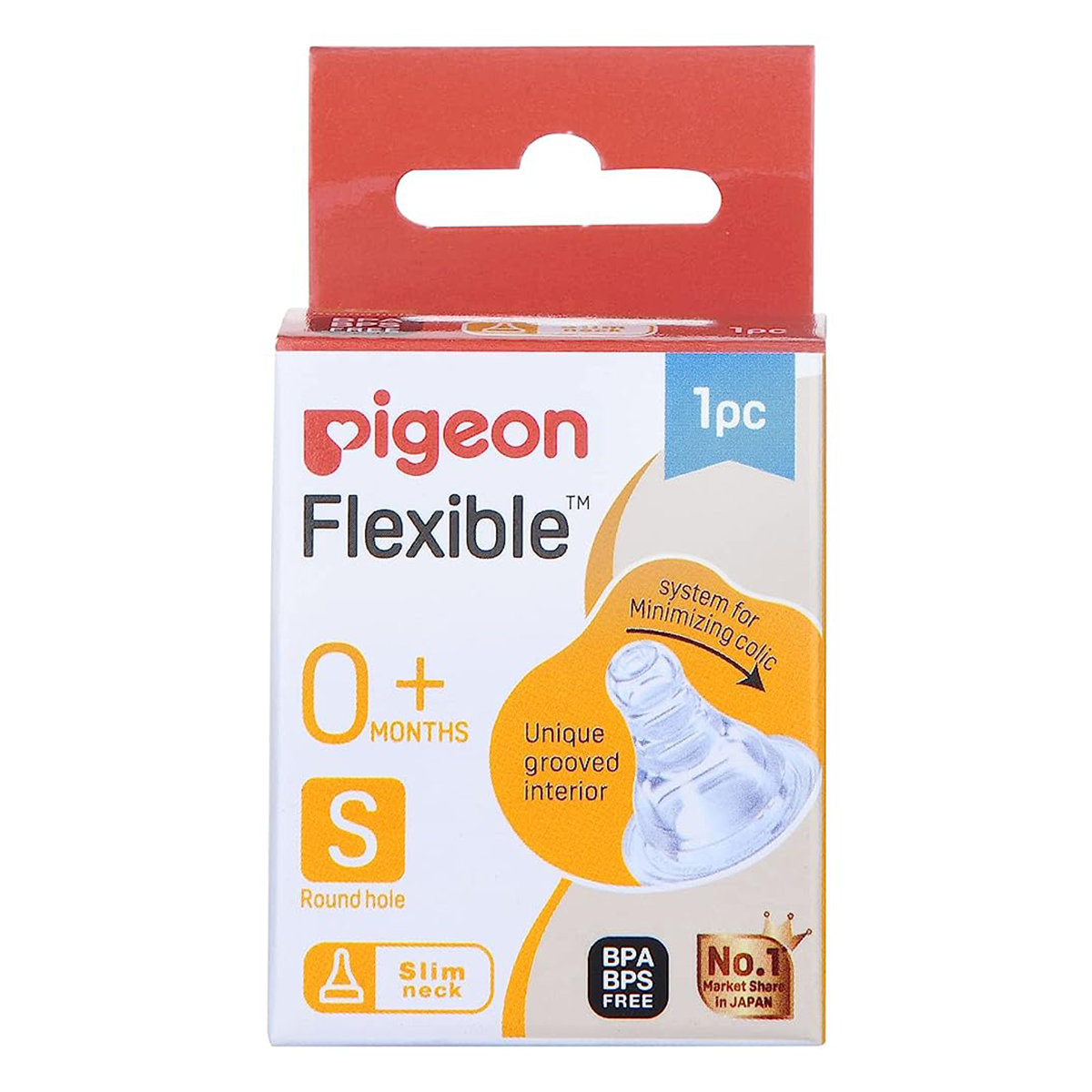 Pigeon Flexible Slim Neck Round Hole 0+ Months Nipple, 1 Count, Pack of 1 Pigeon Flexible Slim Neck Round Hole 0+ Months Nipple, 1 Count, Pack of 1