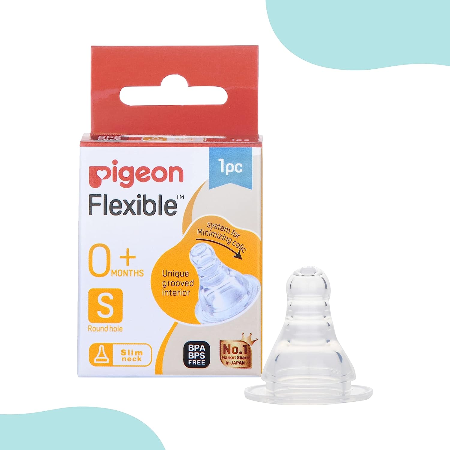 Pigeon Flexible Slim Neck Round Hole 0+ Months Nipple, 1 Count, Pack of 1 Pigeon Flexible Slim Neck Round Hole 0+ Months Nipple, 1 Count, Pack of 1