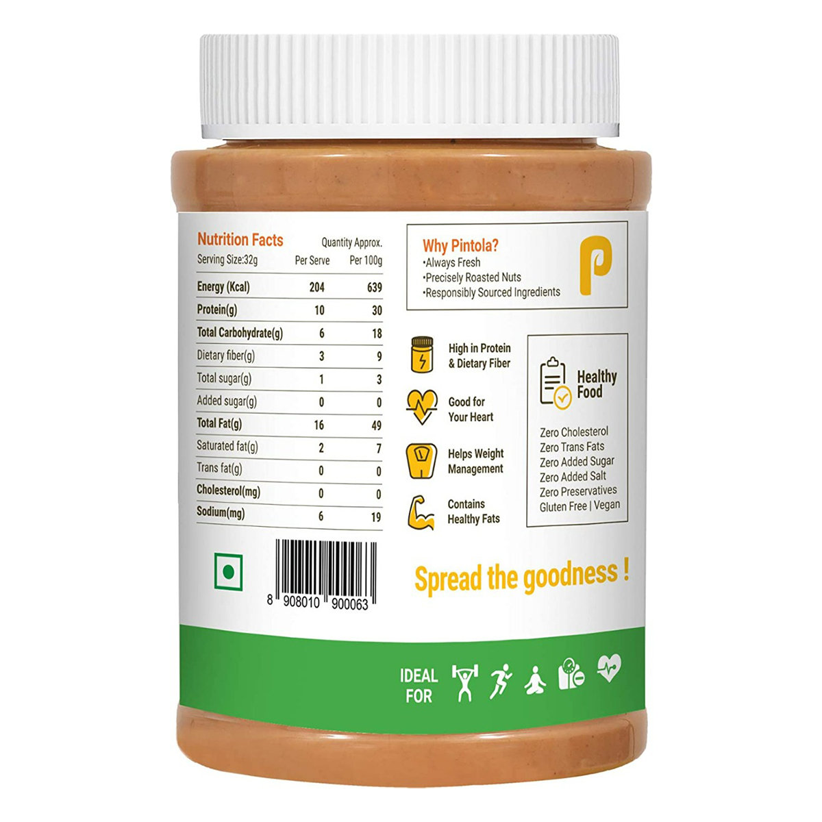 Pintola All Natural Creamy Peanut Butter, 1 kg, Pack of 1 Pintola All Natural Creamy Peanut Butter, 1 kg, Pack of 1