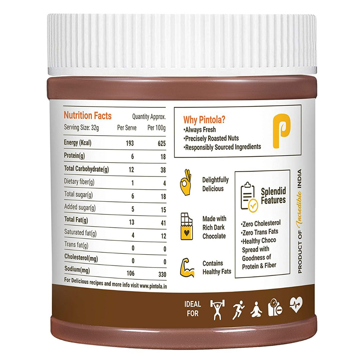 Pintola Dark Chocolate Creamy Peanut Butter, 350 gm, Pack of 1 Pintola Dark Chocolate Creamy Peanut Butter, 350 gm, Pack of 1