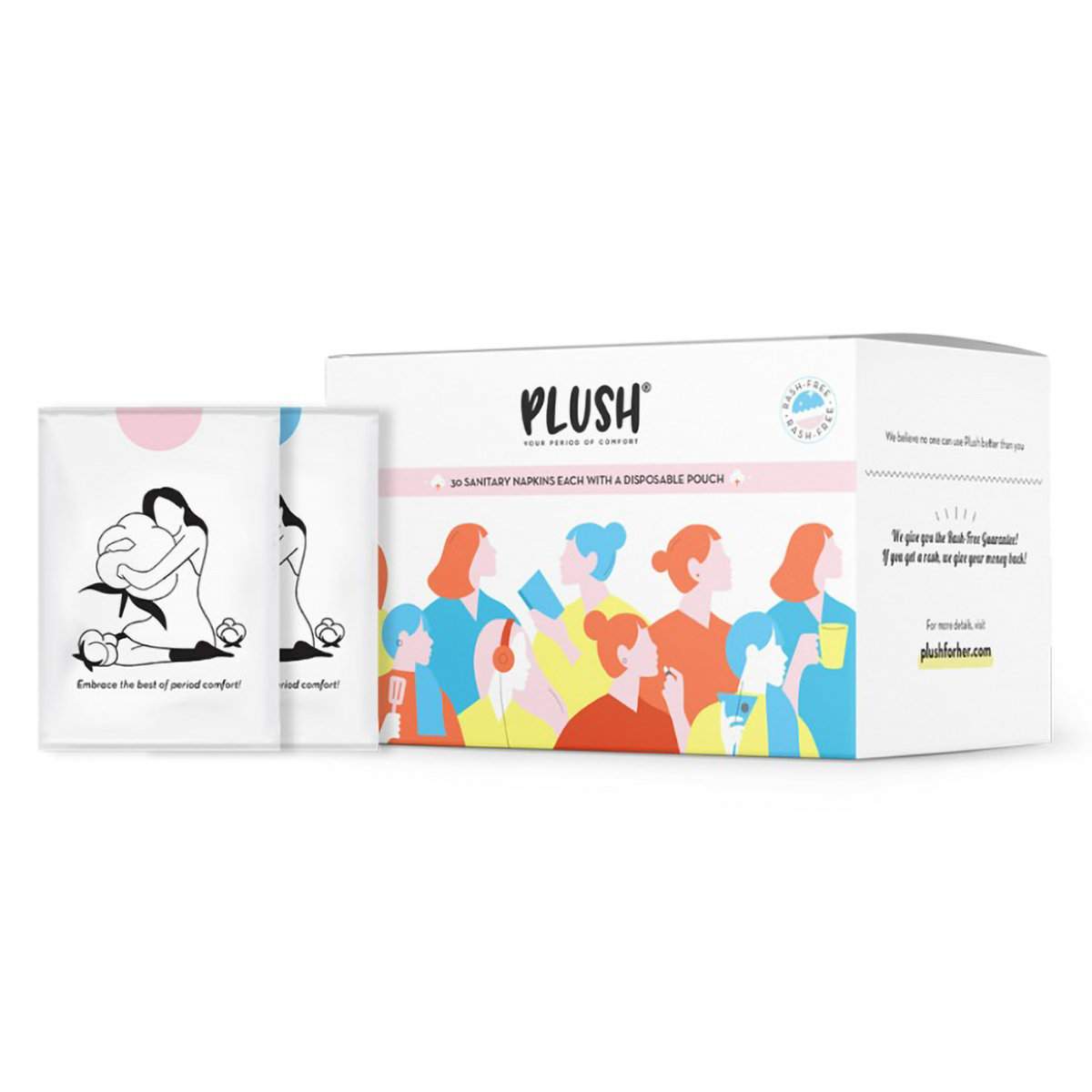 Plush Sanitary Napkins with Disposable Pouchs, 30 Count, Pack of 1 Plush Sanitary Napkins with Disposable Pouchs, 30 Count, Pack of 1