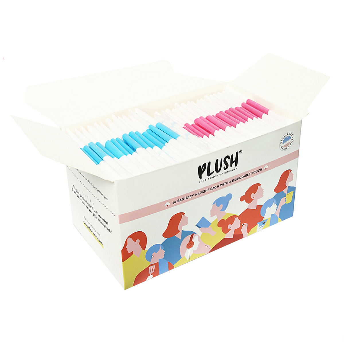 Plush Sanitary Napkins with Disposable Pouchs, 30 Count, Pack of 1 Plush Sanitary Napkins with Disposable Pouchs, 30 Count, Pack of 1