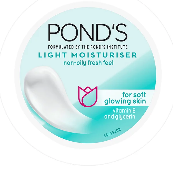 Pond's Light Moisturiser 50 ml | With Vitamin E &amp; Glycerin | For Soft Glowing Skin | Non Oily &amp; Non Sticky Finish | Lightweight Formula | Suitable For All Season, Pack of 1