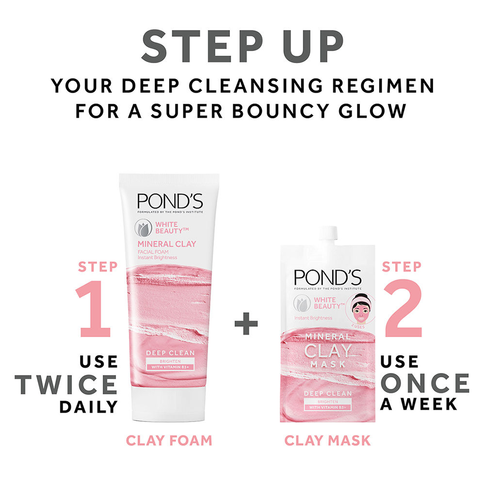 Pond's White Beauty Mineral Clay Mask 8 gm | Mineral Clay & Vitamin B3+ | Deep Cleansing | For Instant Brightness, Pack of 1 Pond's White Beauty Mineral Clay Mask 8 gm | Mineral Clay & Vitamin B3+ | Deep Cleansing | For Instant Brightness, Pack of 1