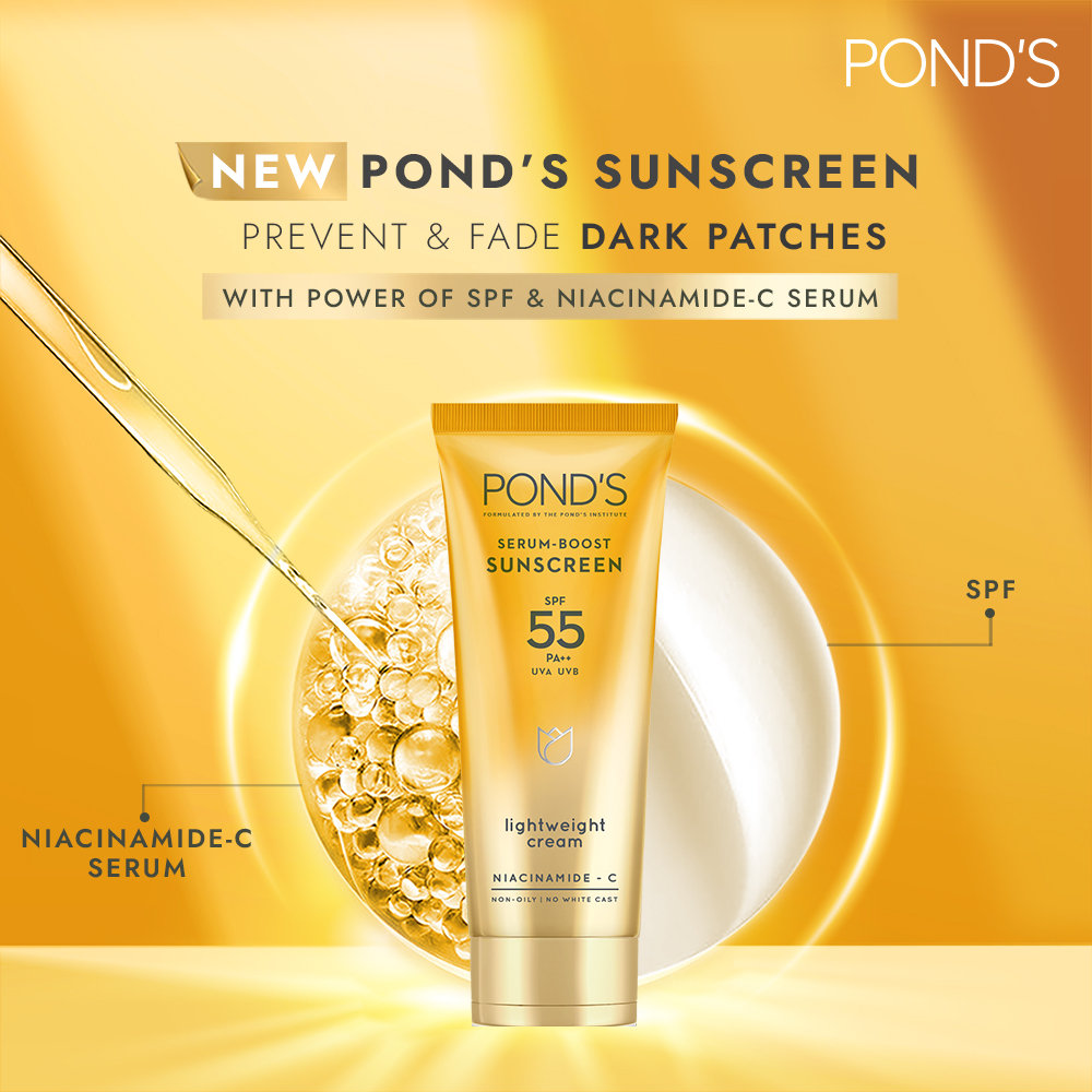 Pond's Serum Boost SPF 55 PA++ Lightweight Sunscreen cream, 50 gm, Pack of 1 Pond's Serum Boost SPF 55 PA++ Lightweight Sunscreen cream, 50 gm, Pack of 1