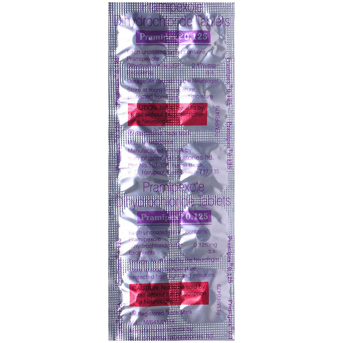 Pramipex 0.125 Tablet 10's, Pack of 10 TABLETS Pramipex 0.125 Tablet 10's, Pack of 10 TABLETS