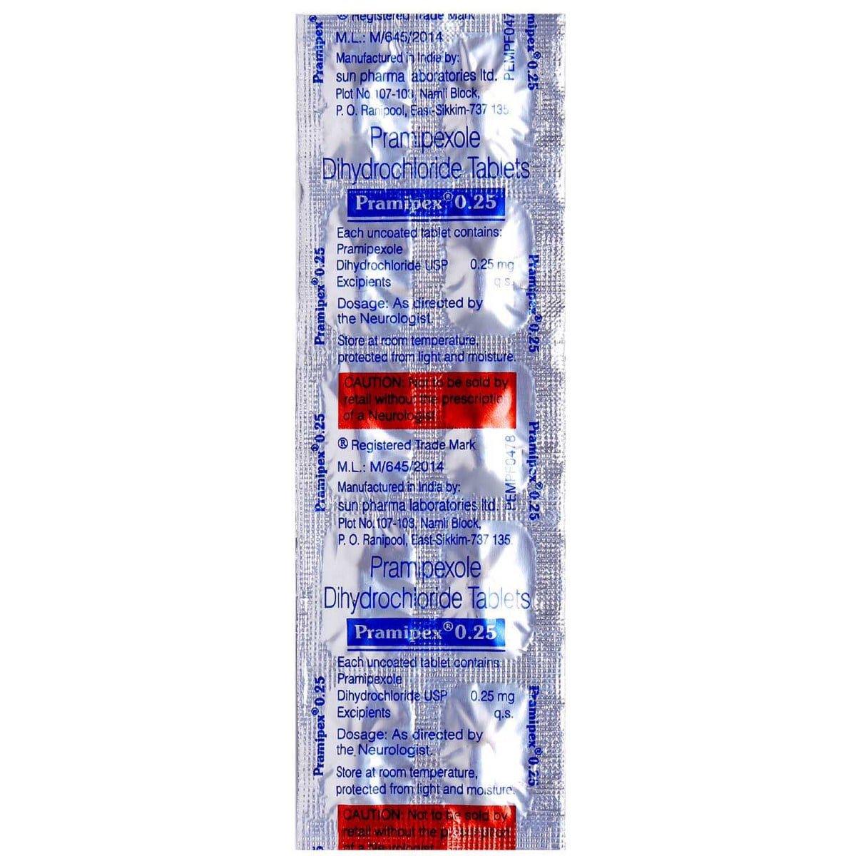 Pramipex 0.25 Tablet 10's, Pack of 10 TABLETS Pramipex 0.25 Tablet 10's, Pack of 10 TABLETS