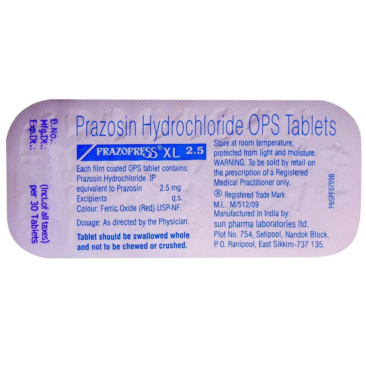 Prazopress XL 2.5 Tablet 30's, Pack of 30 TABLETS Prazopress XL 2.5 Tablet 30's, Pack of 30 TABLETS