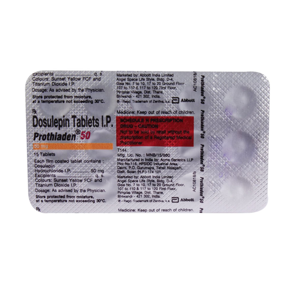 Buy Prothiaden 50 Tablet 15's Online