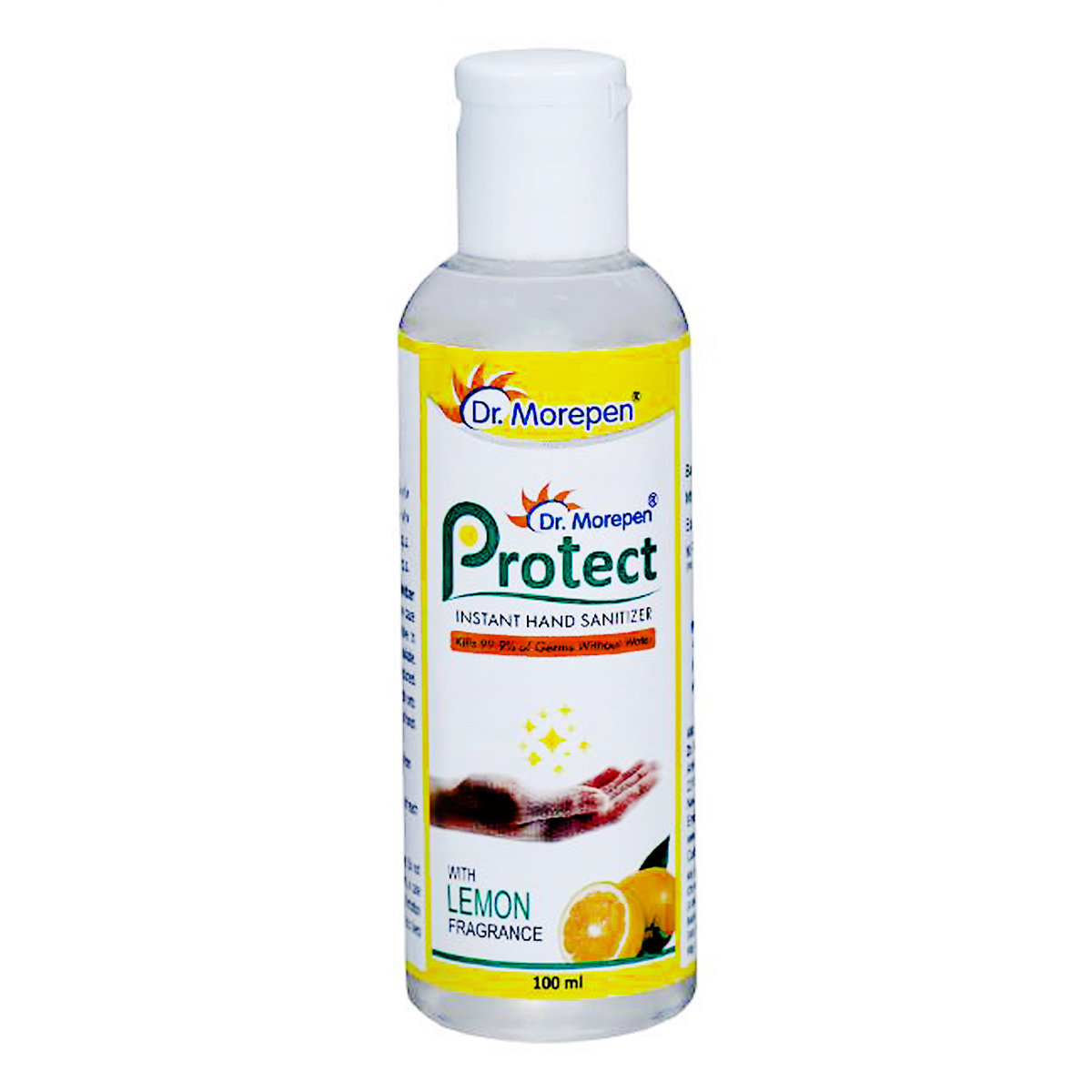 Dr. Morepen Protect Instant Hand Sanitizer 100 ml | Kills 99.9% Germs | Keep Hands Moisturised | With Lemon Fragrance, Pack of 1 Dr. Morepen Protect Instant Hand Sanitizer 100 ml | Kills 99.9% Germs | Keep Hands Moisturised | With Lemon Fragrance, Pack of 1