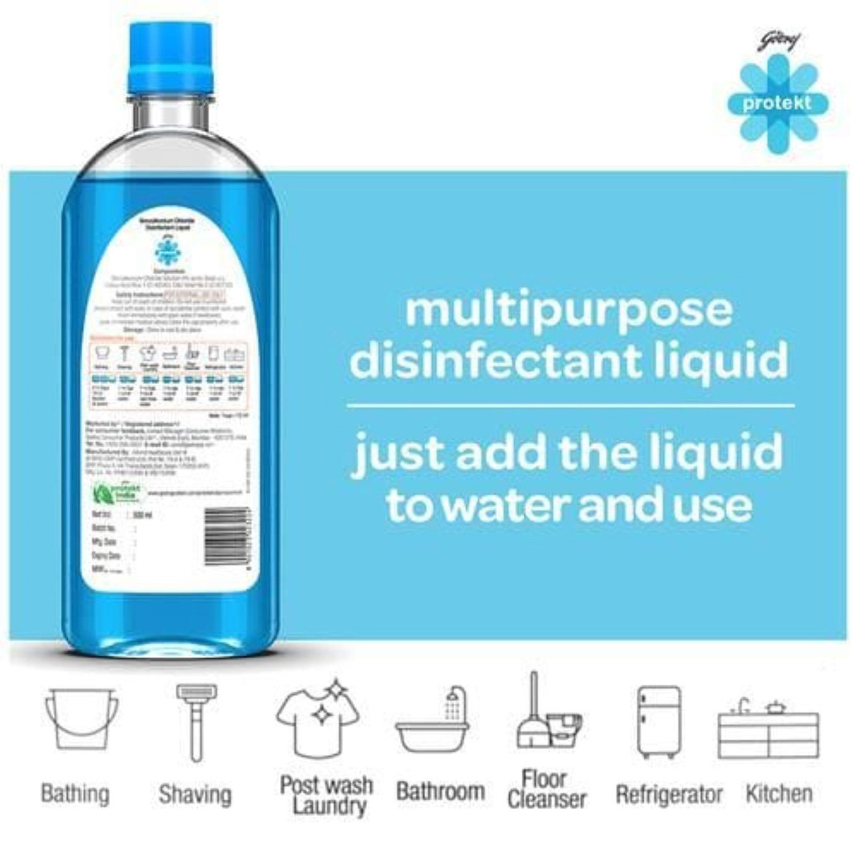 Godrej Protekt Multi Purpose Disinfectant Aqua Liquid, 500 ml, Pack of 1 Godrej Protekt Multi Purpose Disinfectant Aqua Liquid, 500 ml, Pack of 1