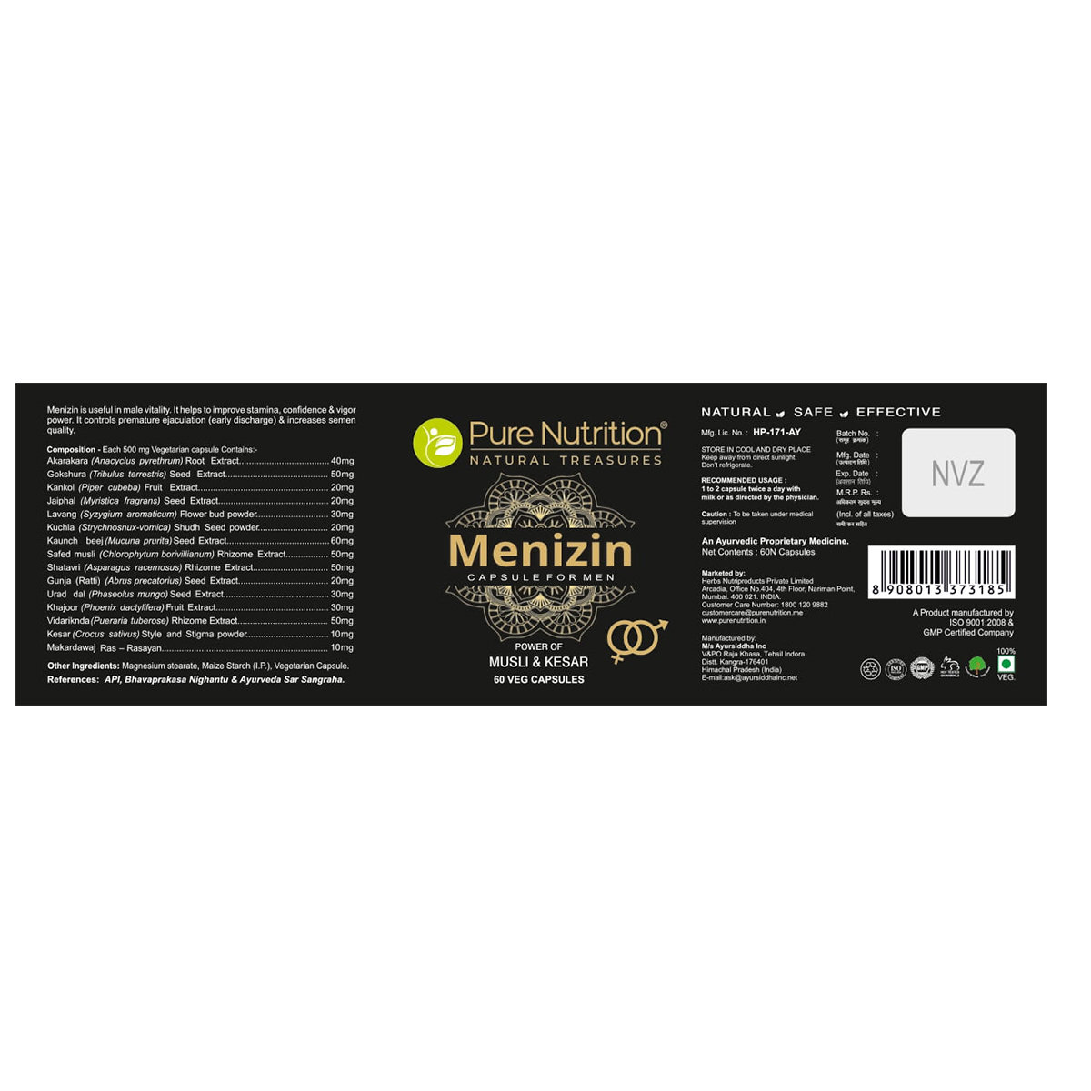 Pure Nutrition Menizin Musli & Kesar, 60 Capsules, Pack of 1 Pure Nutrition Menizin Musli & Kesar, 60 Capsules, Pack of 1