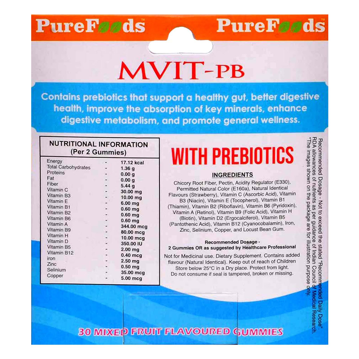 Pure Foods Mvit-Pb Multi Vitamin Fruit Flavour, 30 Gummies, Pack of 1 Pure Foods Mvit-Pb Multi Vitamin Fruit Flavour, 30 Gummies, Pack of 1