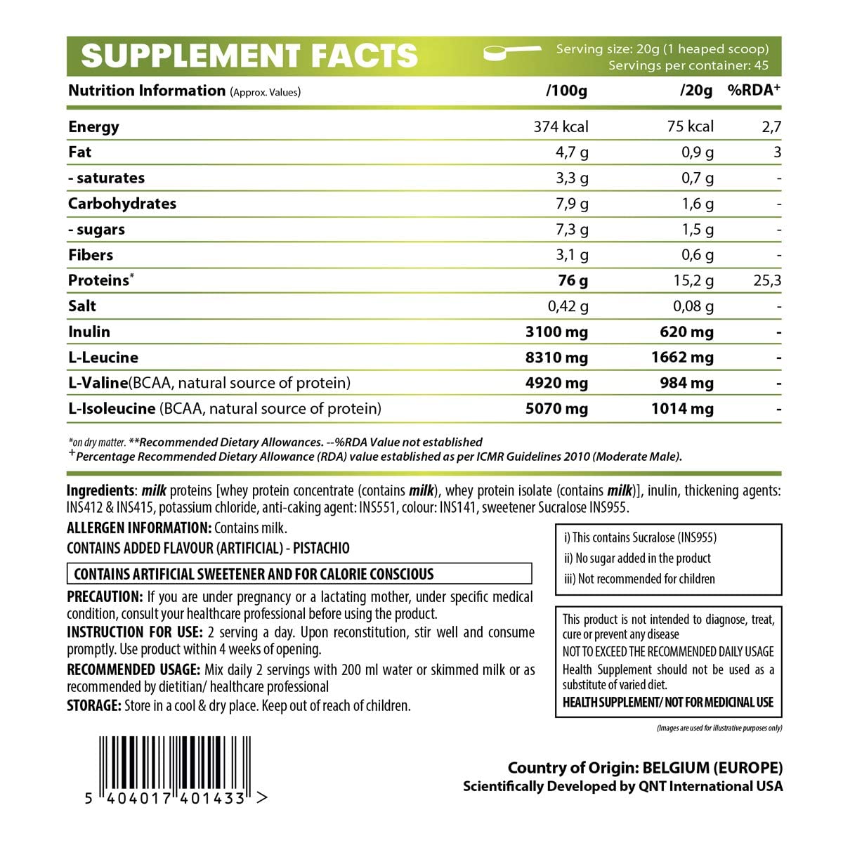 QNT Light Digest Whey Protein Pistachio Flavour Powder, 908 gm, Pack of 1 QNT Light Digest Whey Protein Pistachio Flavour Powder, 908 gm, Pack of 1