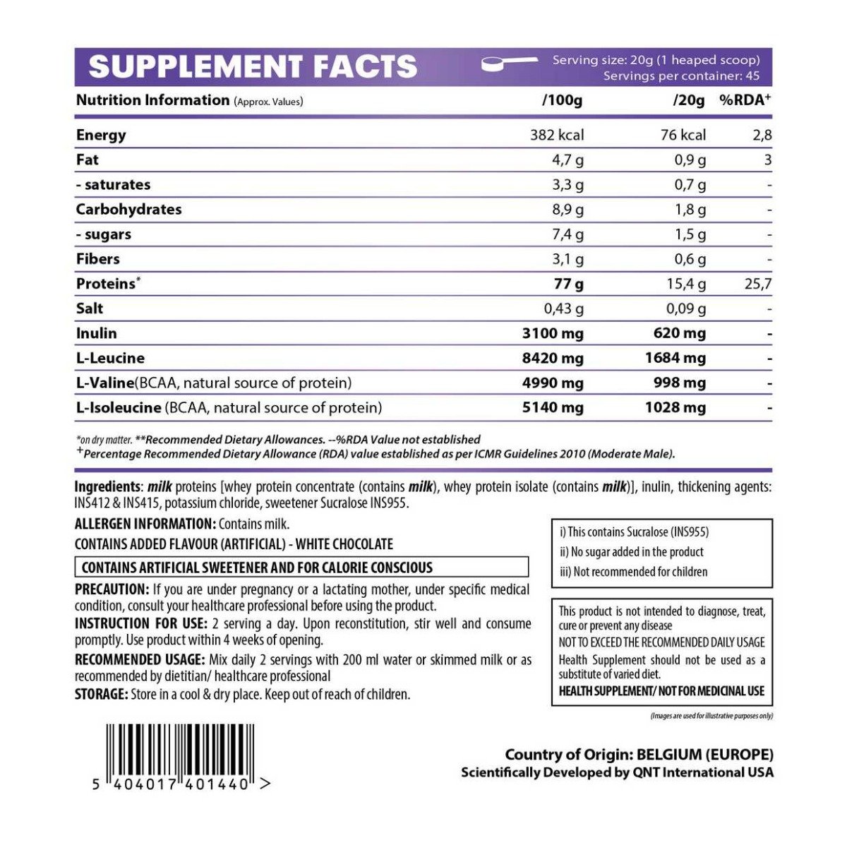 QNT Light Digest Whey Protein White Chocolate Flavour Powder, 908 gm, Pack of 1 QNT Light Digest Whey Protein White Chocolate Flavour Powder, 908 gm, Pack of 1