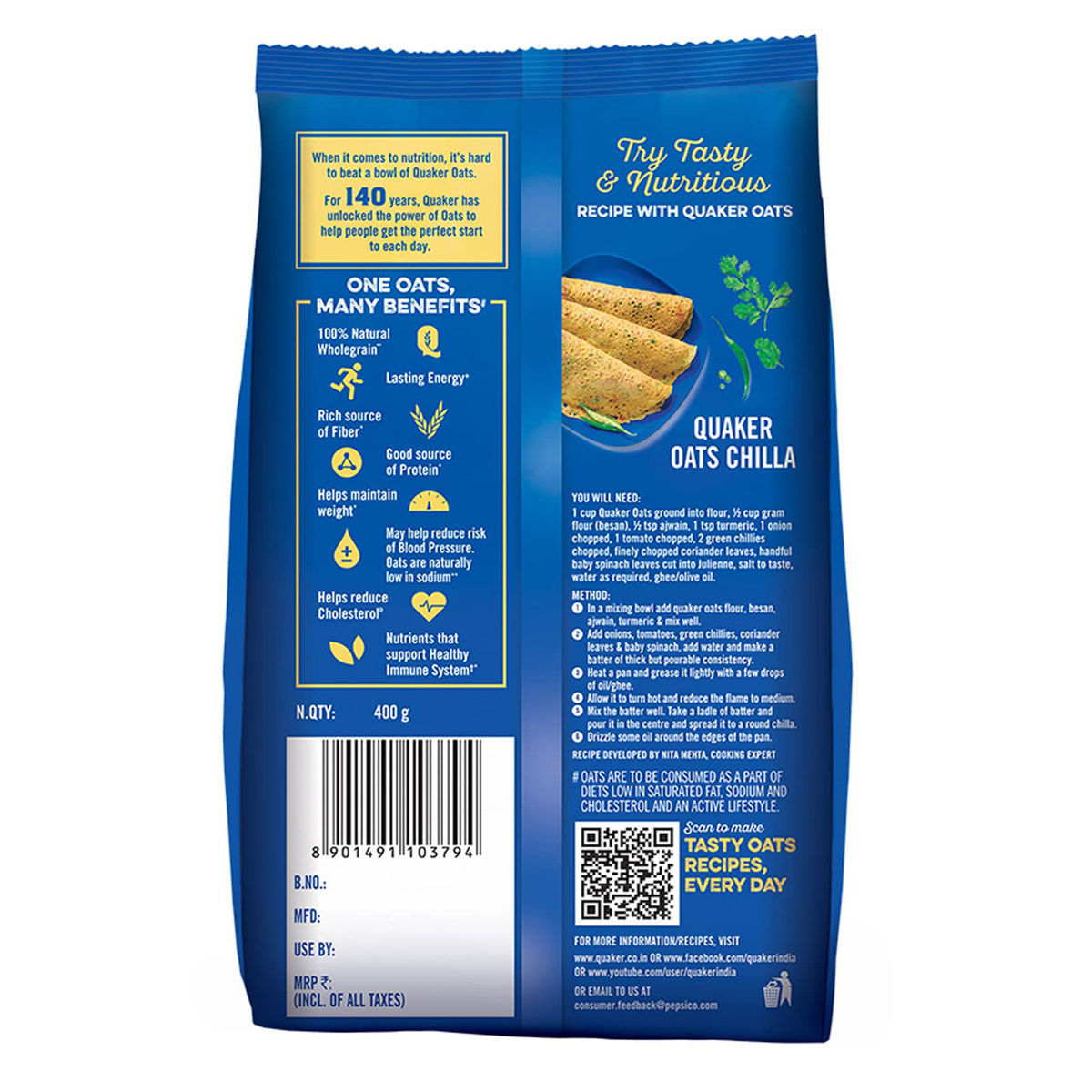 Quaker Oats, 400 gm, Pack of 1 Quaker Oats, 400 gm, Pack of 1