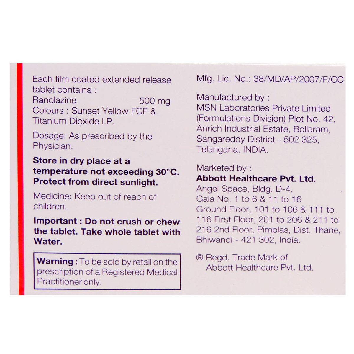 Ranogard 500 Tablet 10's, Pack of 10 TABLET ERS Ranogard 500 Tablet 10's, Pack of 10 TABLET ERS