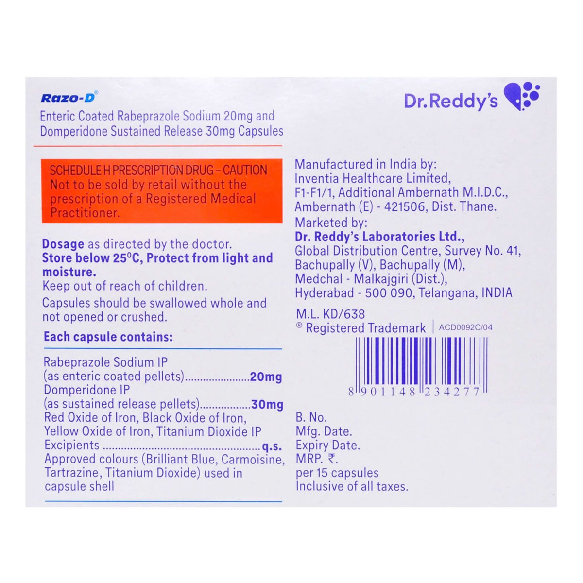 Razo-D Capsule 15's, Pack of 15 Razo-D Capsule 15's, Pack of 15