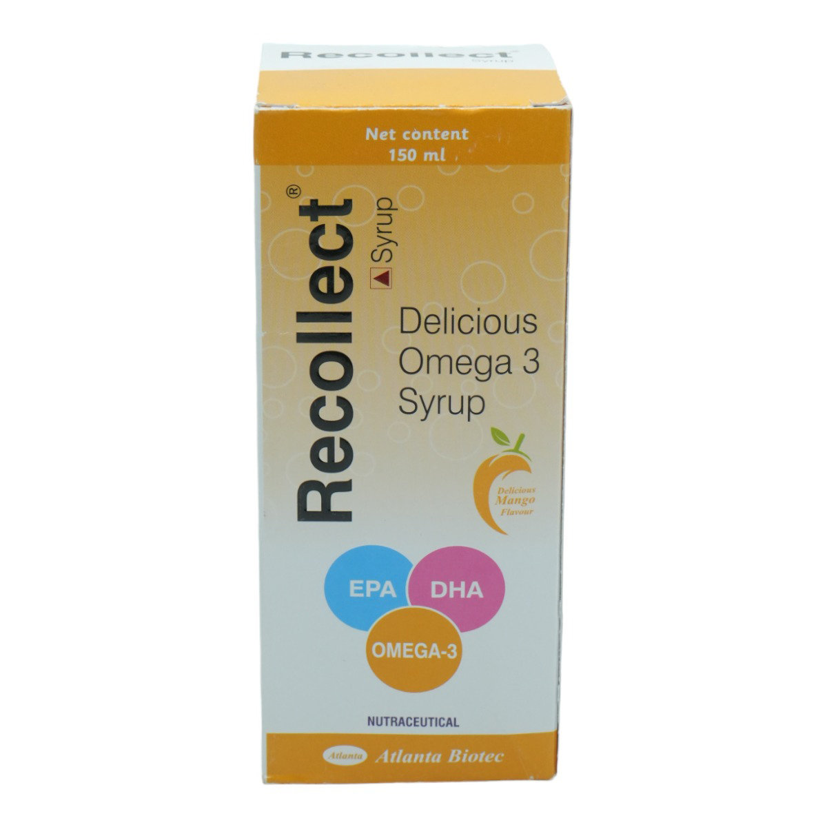 Recollect Omega 3 Delicious Mango Flavour Syrup 150 ml, Pack of 1 Recollect Omega 3 Delicious Mango Flavour Syrup 150 ml, Pack of 1