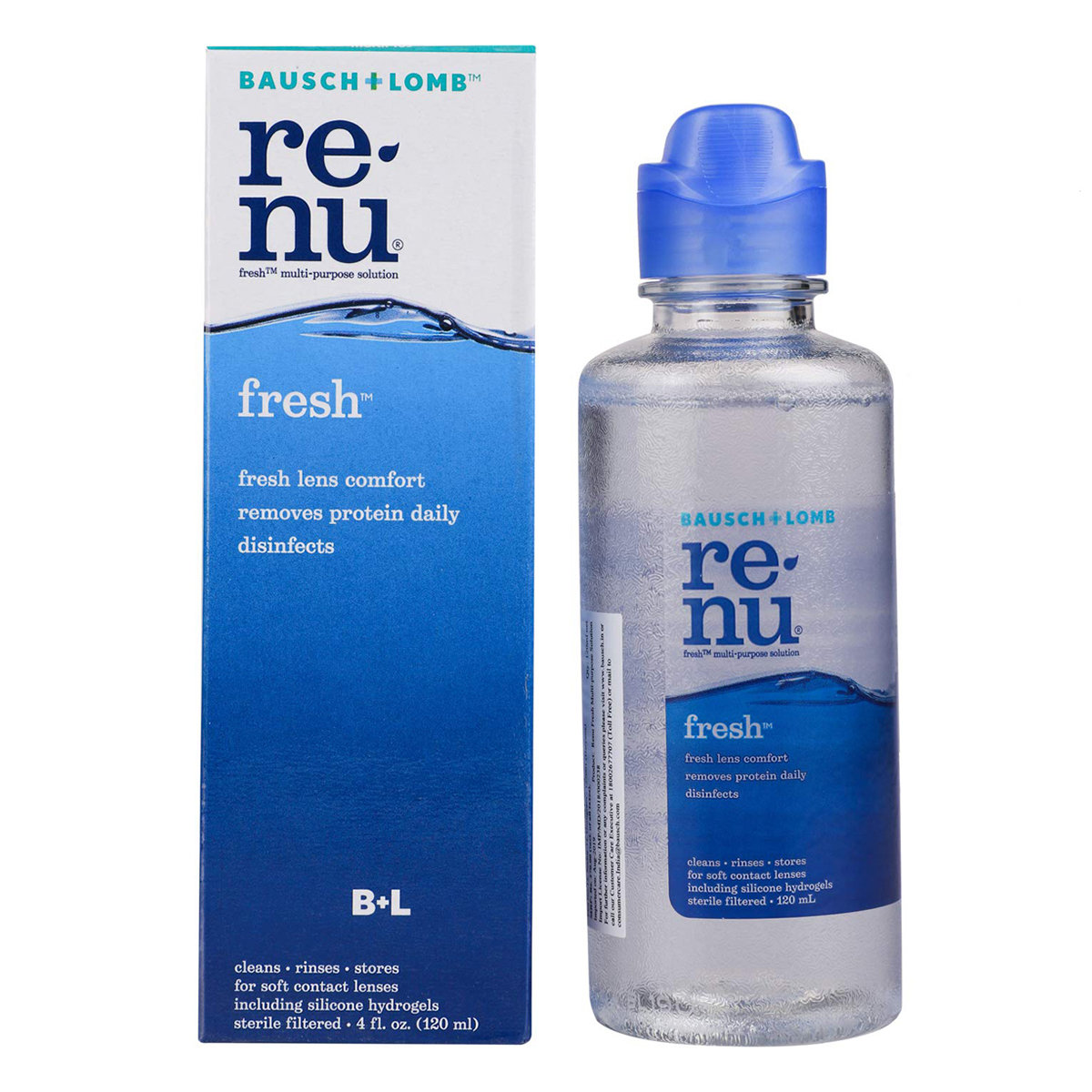 Renu Fresh Multi-Purpose Solution 120 ml | Cleans Lenses | Removes Dirt & Debris From Contact Lenses | For Soft Contact Lenses, Pack of 1 Renu Fresh Multi-Purpose Solution 120 ml | Cleans Lenses | Removes Dirt & Debris From Contact Lenses | For Soft Contact Lenses, Pack of 1