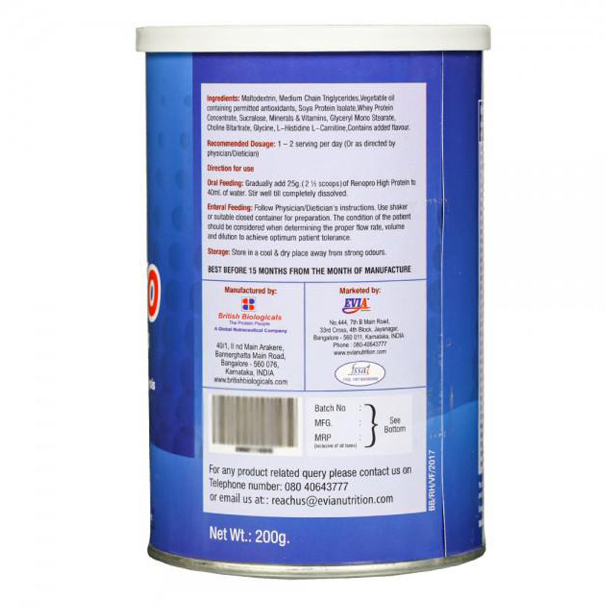 Reno-Pro High Protein Vanilla Flavour Powder, 200 gm Tin, Pack of 1 Reno-Pro High Protein Vanilla Flavour Powder, 200 gm Tin, Pack of 1