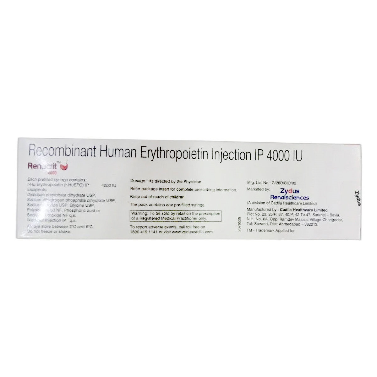 Renocrit 4000IU Injection 0.4 ml, Pack of 1 Injection Renocrit 4000IU Injection 0.4 ml, Pack of 1 Injection