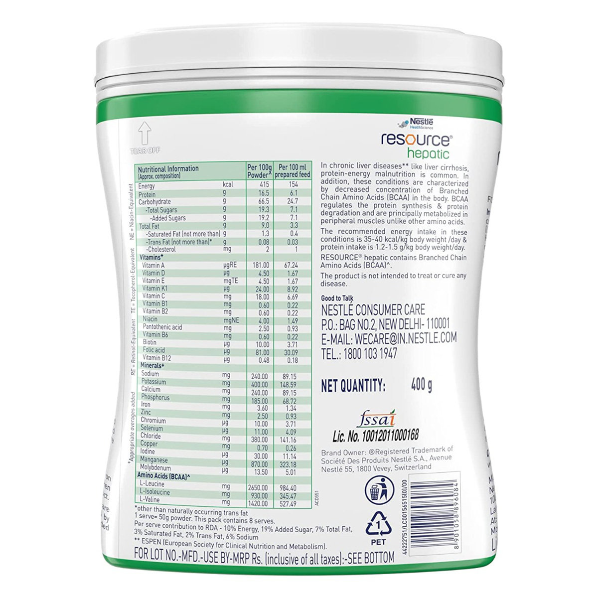 Nestle Resource Hepatic Vanilla Flavour Powder, 400 gm, Pack of 1 Nestle Resource Hepatic Vanilla Flavour Powder, 400 gm, Pack of 1