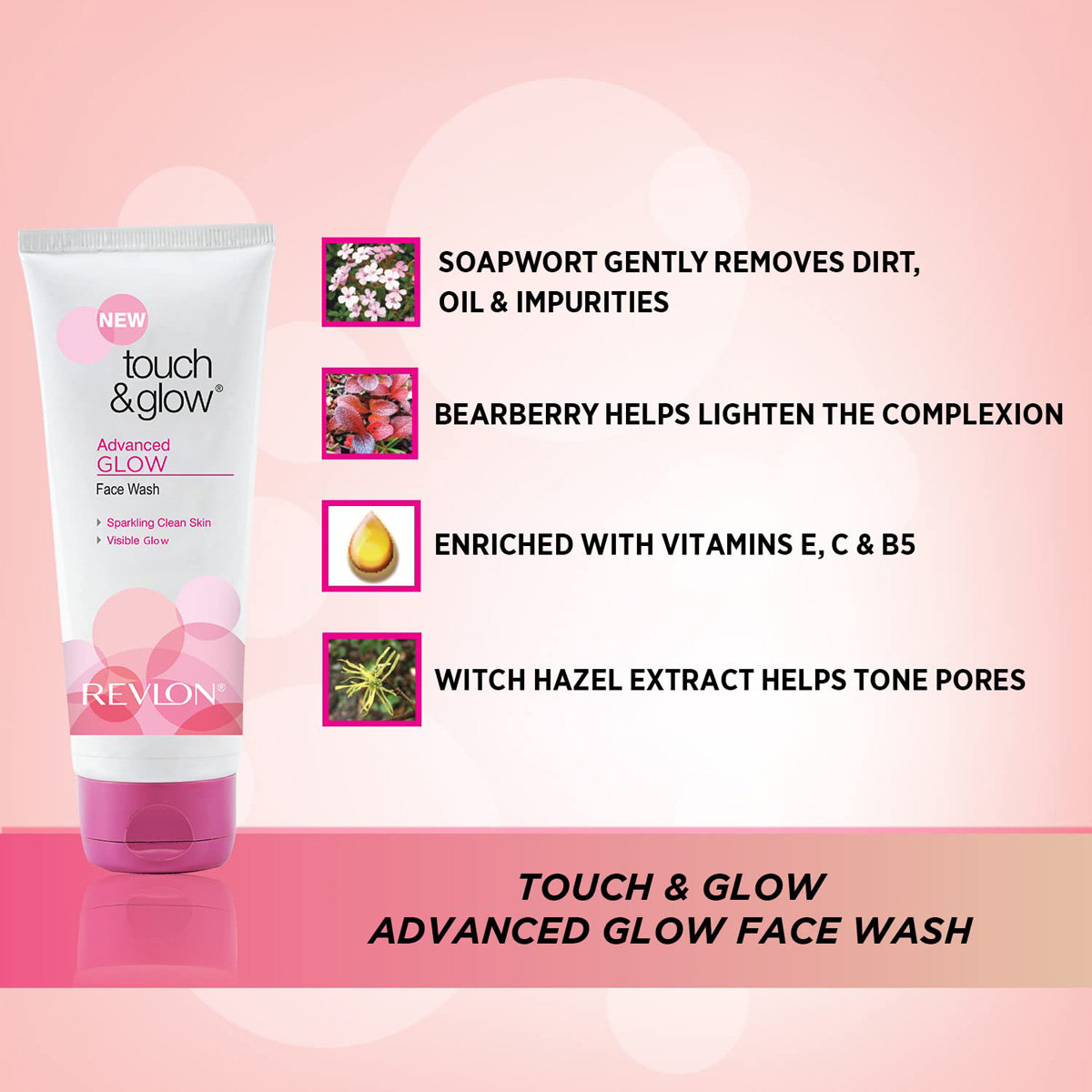 Revlon Touch & Glow Advanced Glow Face Wash | Moisturises & Lightens Skin | Gives Sparking Clean Skin, Pack of 1 Revlon Touch & Glow Advanced Glow Face Wash | Moisturises & Lightens Skin | Gives Sparking Clean Skin, Pack of 1