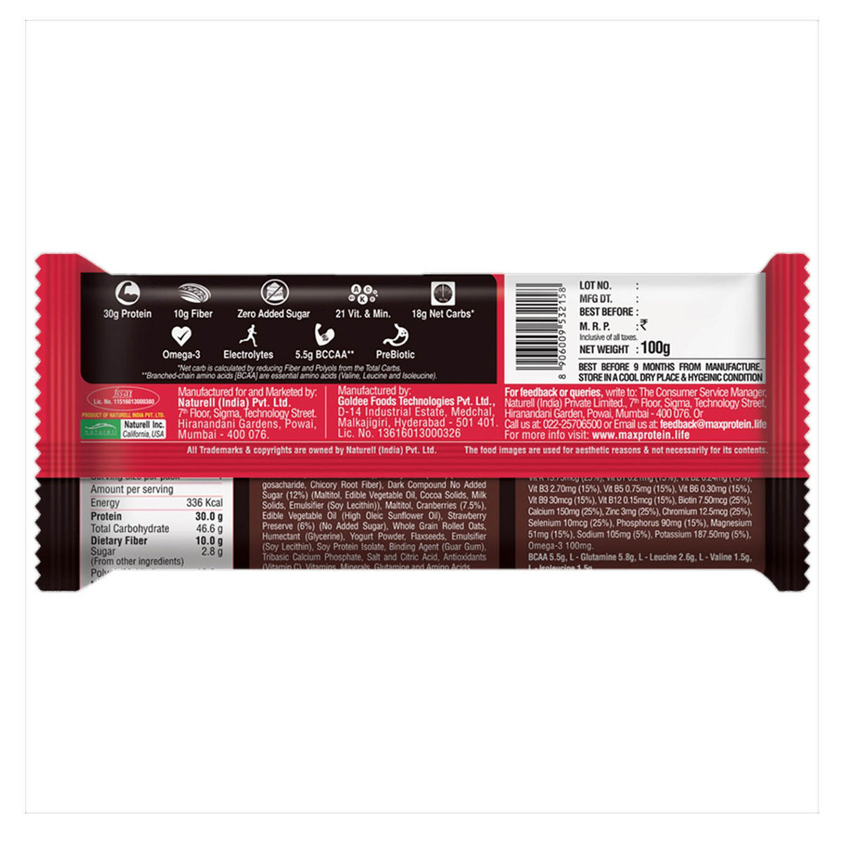 Ritebite Max Protein Ultimate Choco Berry Bar, 100 gm, Pack of 1 Ritebite Max Protein Ultimate Choco Berry Bar, 100 gm, Pack of 1