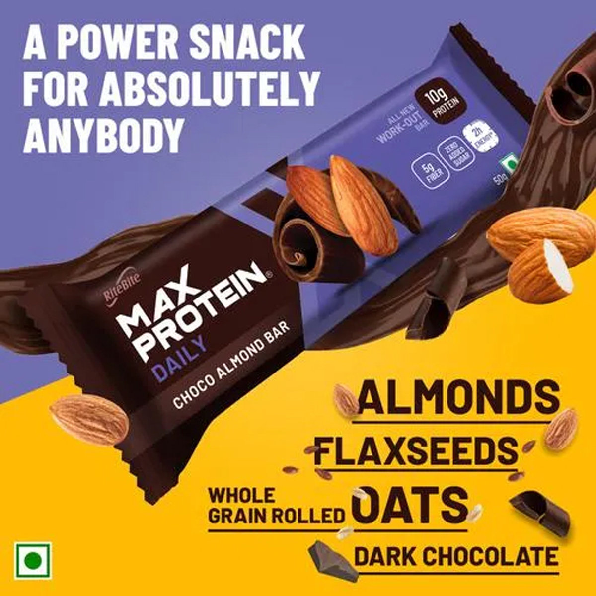 Ritebite Max Protein Daily Choco Almond Bar, 50 gm, Pack of 1 Ritebite Max Protein Daily Choco Almond Bar, 50 gm, Pack of 1