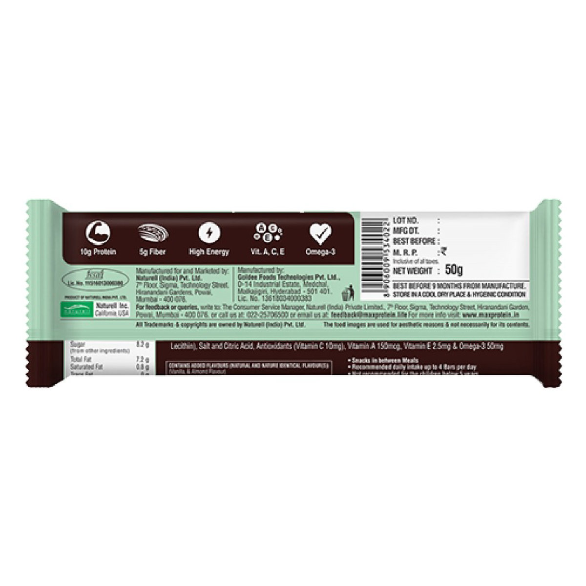Ritebite Max Protein Almond Apricot Bar, 50 gm, Pack of 1 Ritebite Max Protein Almond Apricot Bar, 50 gm, Pack of 1
