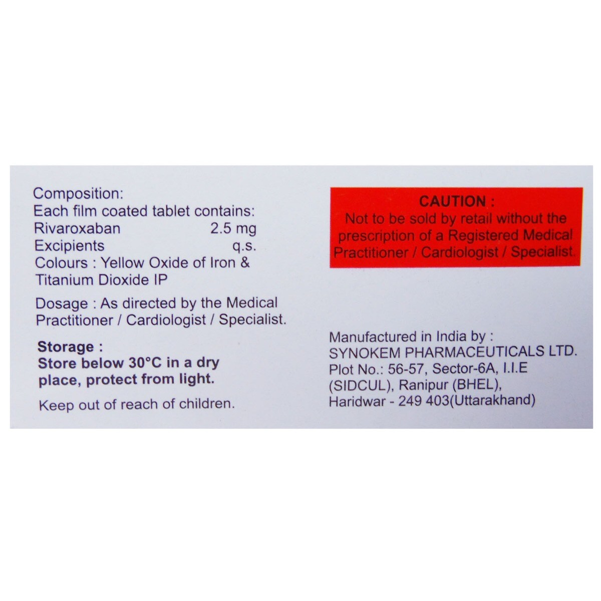 Rivalto 2.5 Tablet 14's, Pack of 14 TABLETS Rivalto 2.5 Tablet 14's, Pack of 14 TABLETS