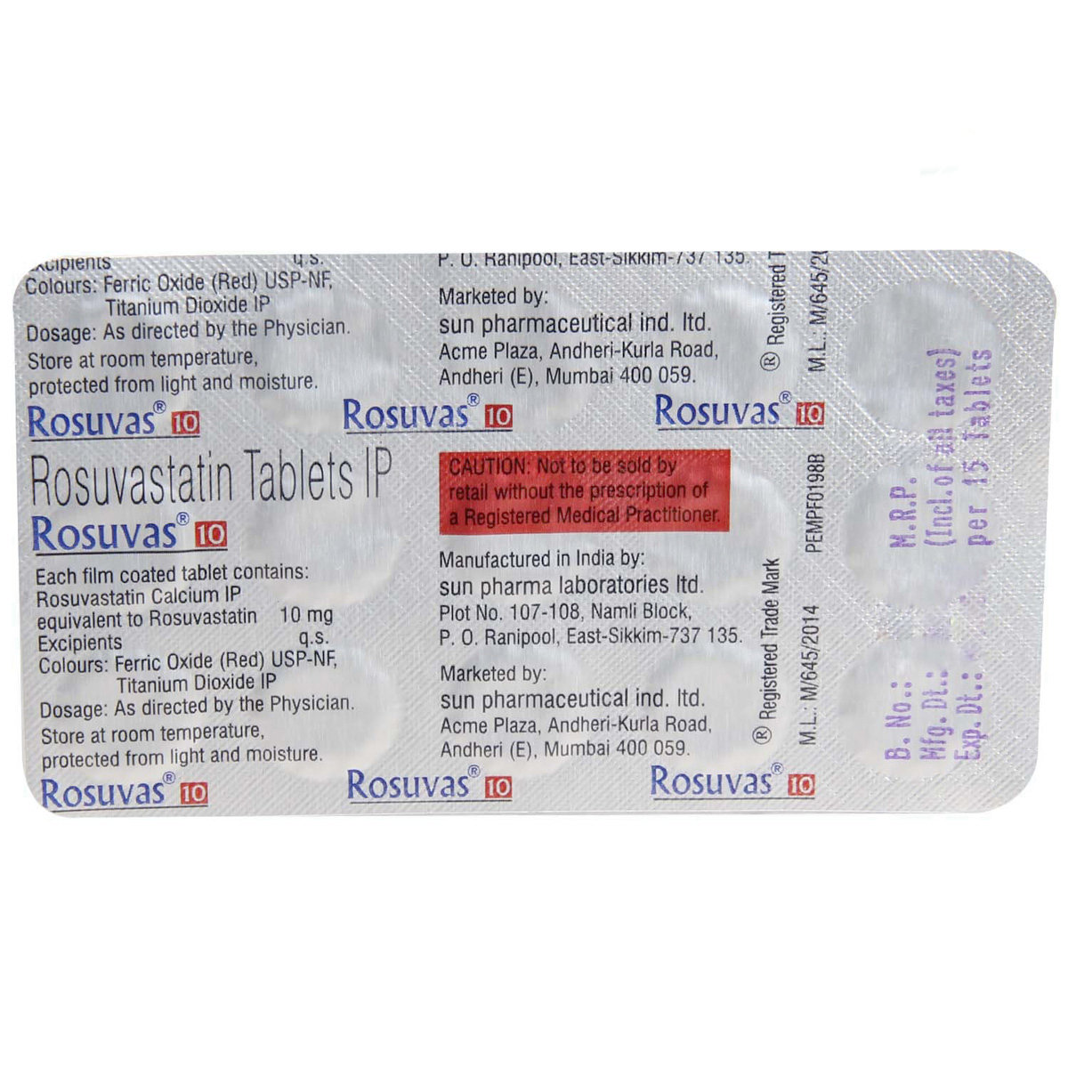 Rosuvas 10 Tablet 15's, Pack of 15 TABLETS Rosuvas 10 Tablet 15's, Pack of 15 TABLETS