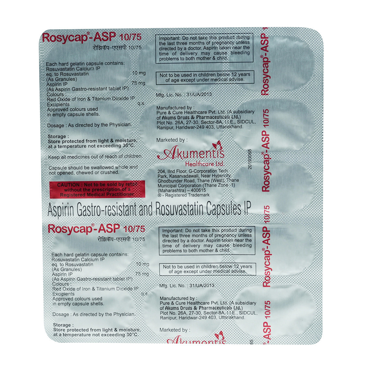 Rosycap ASP 10 mg/75 mg Capsule 10's, Pack of 10 Rosycap ASP 10 mg/75 mg Capsule 10's, Pack of 10