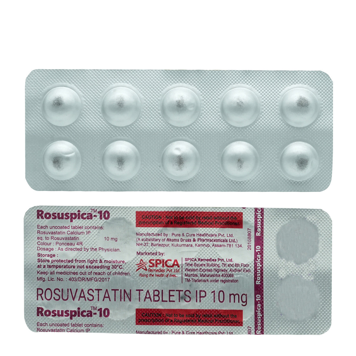 Rosuspica 10 mg Tablet 10's, Pack of 10 TABLETS Rosuspica 10 mg Tablet 10's, Pack of 10 TABLETS