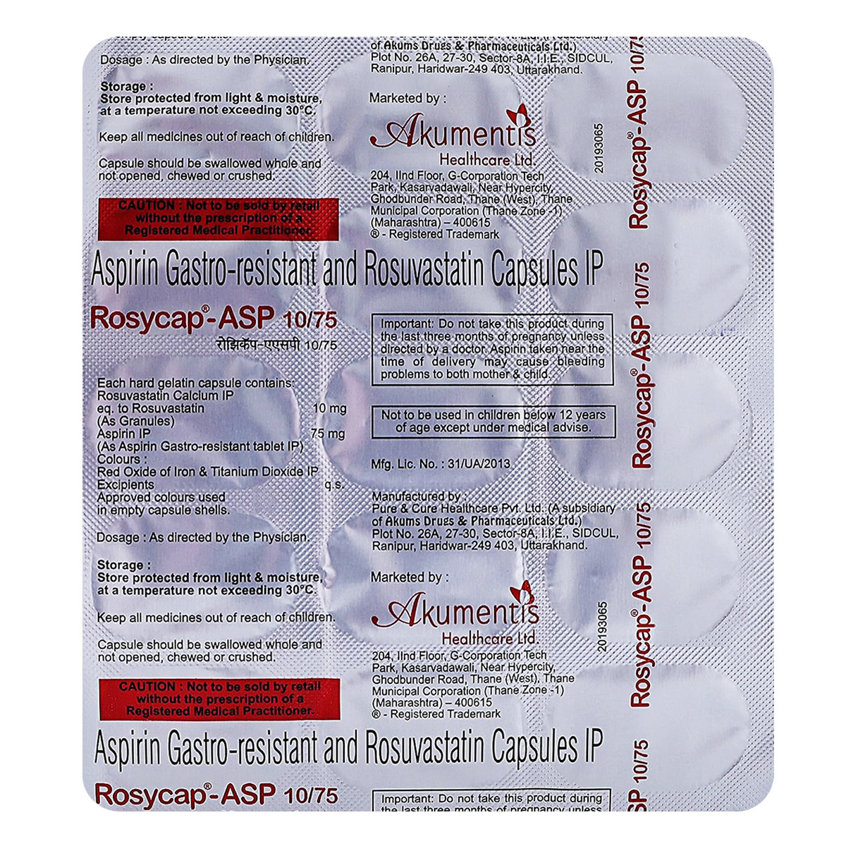 Rosycap-ASP 10 mg/75 mg Capsule 15's, Pack of 15 CapsuleS Rosycap-ASP 10 mg/75 mg Capsule 15's, Pack of 15 CapsuleS